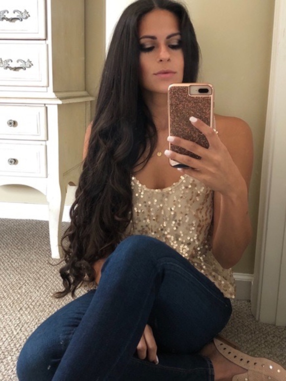 New Alythea Gold Sequin Racer Back Tank TOP with Bubble Hem - Picture 3 of 5